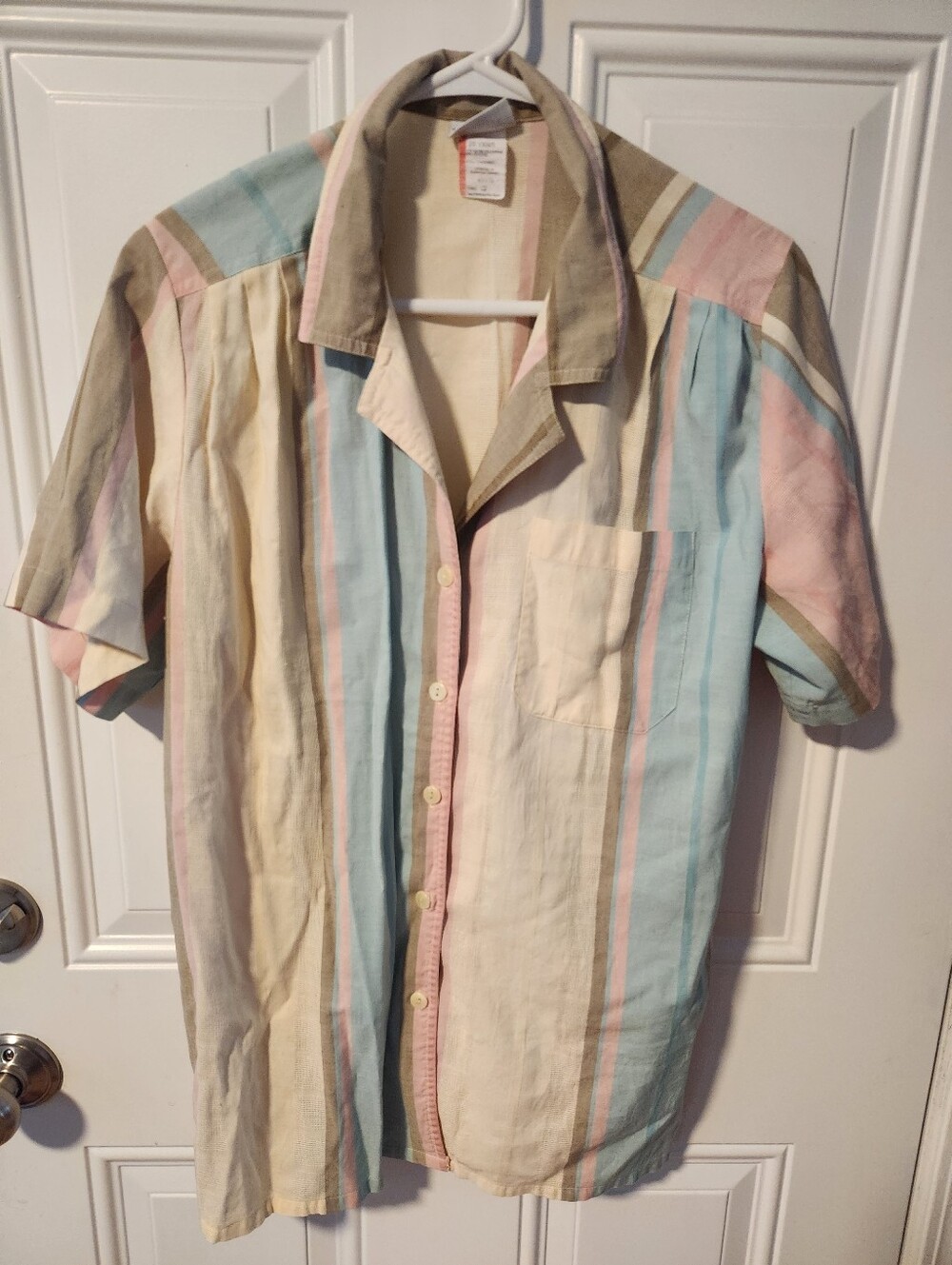 Koret True Vintage Womens Short-Sleeve Pastel Stripe Button-Up Shirt Size 12